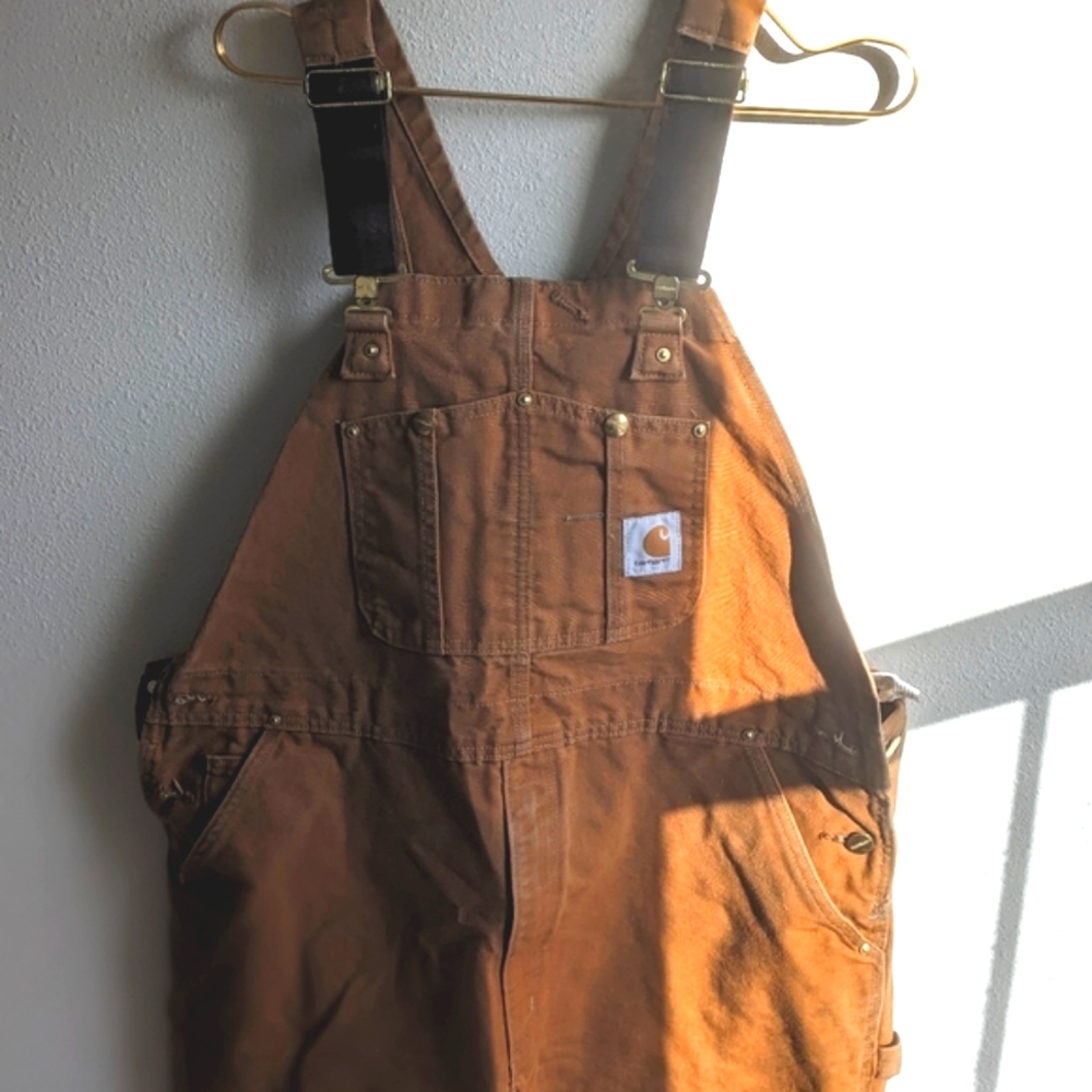 Carhartt tan overalls size 42x28 Washed to soften but lightly worn No fraying